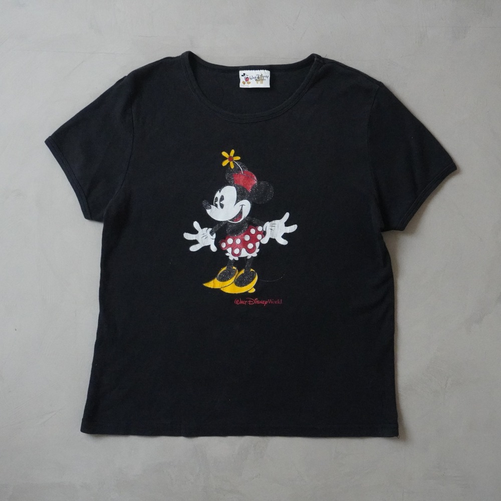 Vintage Walt Disney World Minnie Mouse T-Shirt Large Black Glitter Graphic